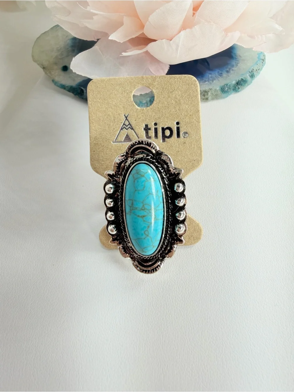 Turquoise Oval Statement Ring - Women's Silver-Tone Fashion Jewelry